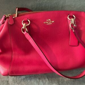 Coach Christie Carryall Crossgrain Leather Satchel Pink Crossbody Bag Hot Pink